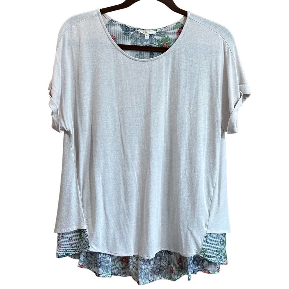 EUC, Mystree Women's Sz Small Short Sleeve Cuffed Hi-Lo Pullover Top